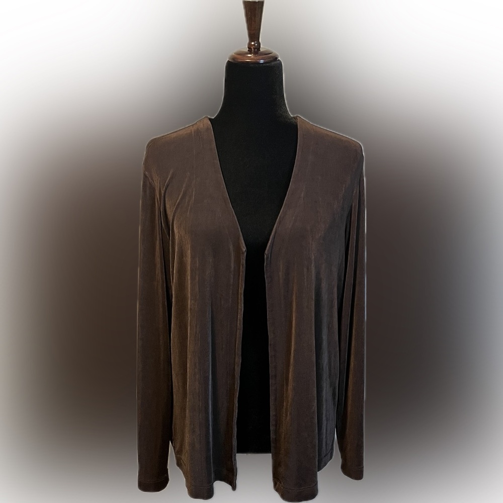 Chico’s Travelers Double Expresso Open-Front Cardigan size L